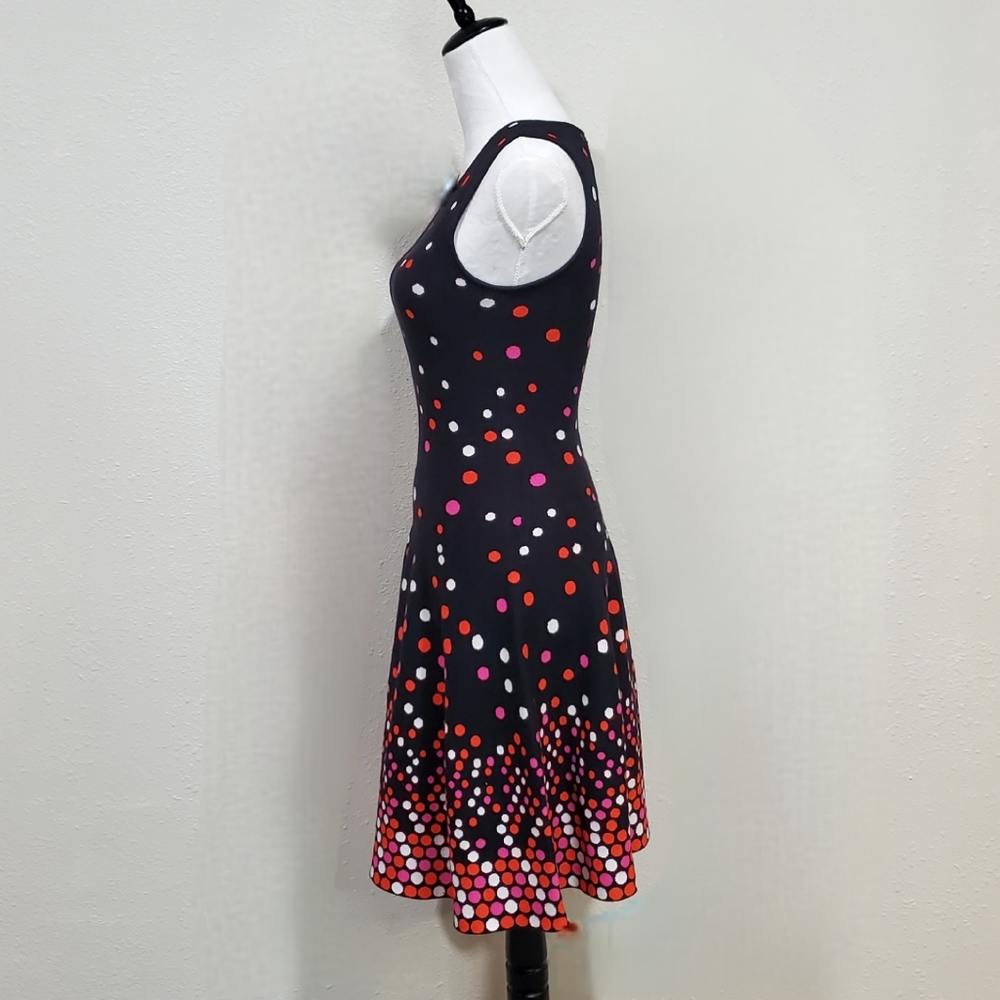 Issa London Black with Pink Orange Poka Dots Sleeveless Sweater Dress Size Small - Picture 3 of 7
